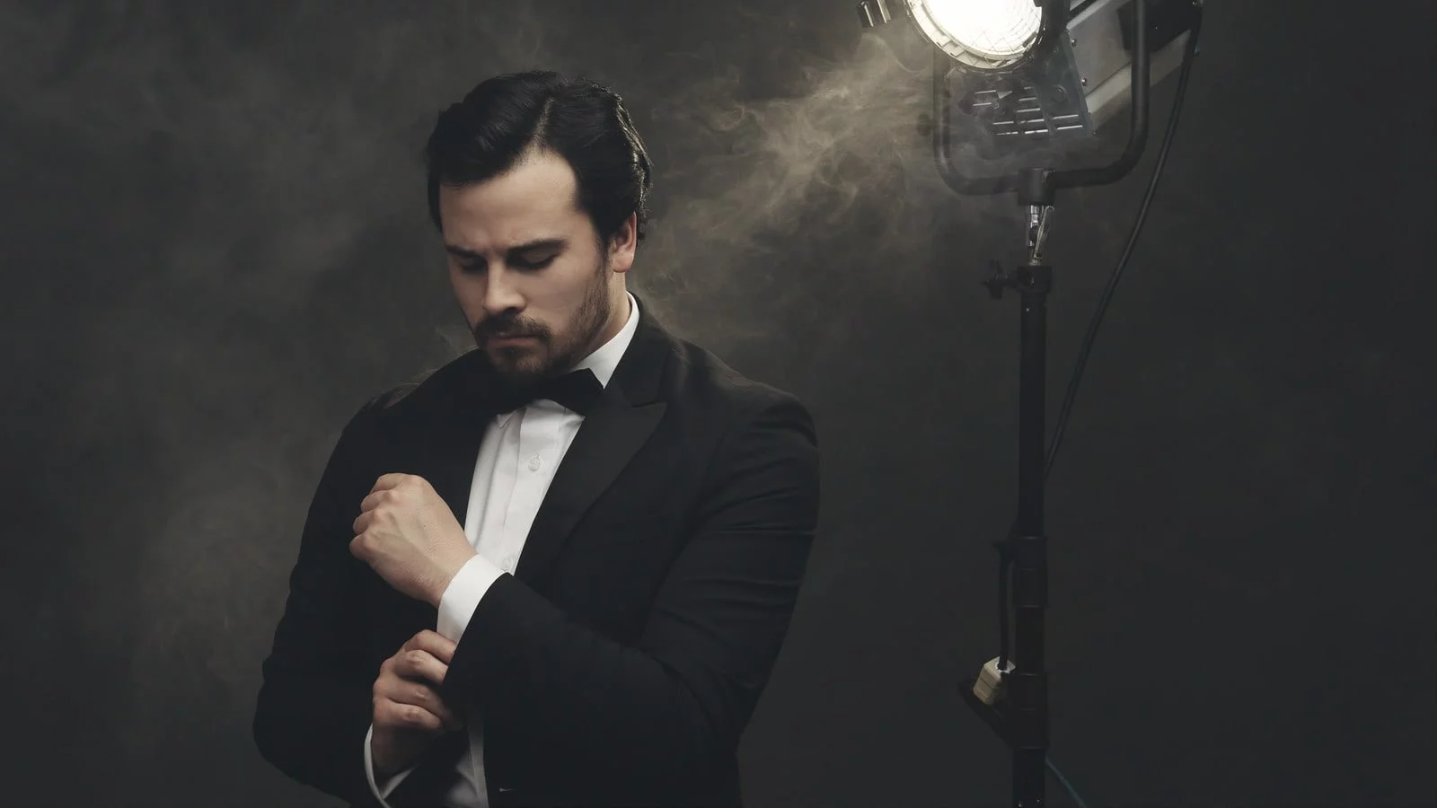Ken Cheng Photography - Film noir portrait of man in tuxedo